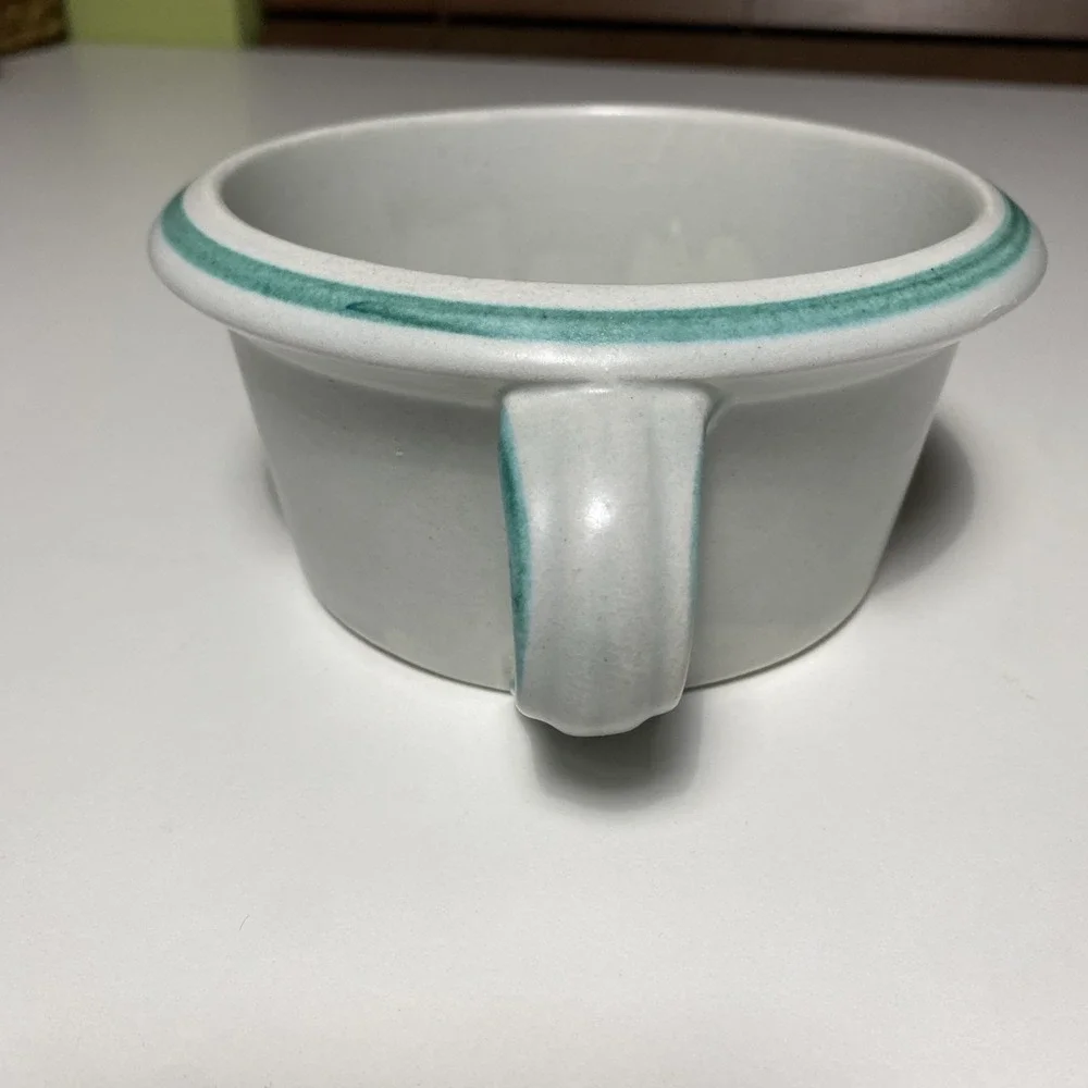 Teleflora Italy Stoneware Bowl‎ Teal Floral Hand Painted Soup Crock with Handle